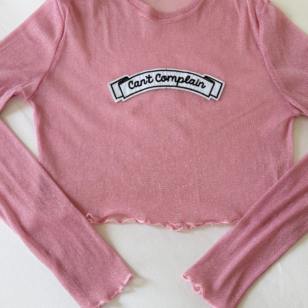 The Ragged Priest Worthy Cant Complain Pink Sparkle Mesh Crop Top S